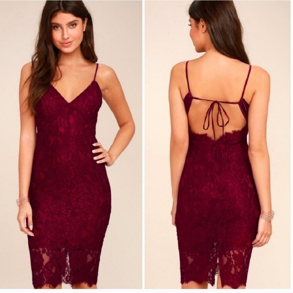 Lulu’s Extraordinary Love Burgundy Lace Midi Dress